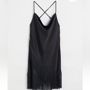 Black Women’s H&M Fringed Satin Dress Size Large New Without Tags